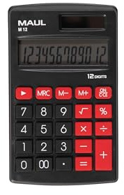 Maul calculadora M12 | Calculadora Basica con Pantalla de 12 dígitos | Calculadora Solar con utilización de la Pila en la Oscuridad | Calculadora pequeña 11,5 x 7 x 1 cm | Negro