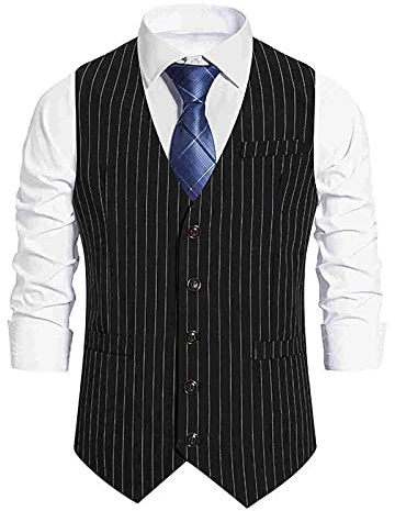 Gilet de costume pour homme vintage rétro élégant slim fit basique gilet rayé élégant gilet d'affaires décontracté chemises sans manches gilet pour homme pour mariage, Noir , M