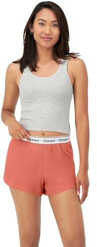Hanes Women's Originals Loungewear, Comfywear Rib Crop Tank and Sleep Shorts, 2-Piece Set, Toasted Orange/Heather Grey, Large