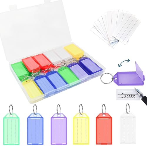 qingmeng 30 Stück Schlüsselanhänger Beschriftbar mit 30Stück Extra Etiketten, 6 Farben Schlüssel Anhänger Schlüsselschilder mit Ring Schlüsselschilder zum Beschriften für Koffer Haustiere Gepäckstücke