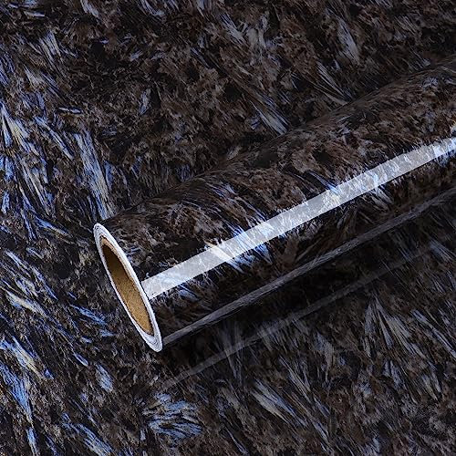 VEELIKE Papel Adhesivo Marmol Negro Azul Vinilo Encimera Cocina Papel Marmol Negro Vinilo Marmol Comedor Papel Pintado Autoadhesivo Baño Lavable Papel Tapiz Salon Decoracion Habitacion 40cm×300cm