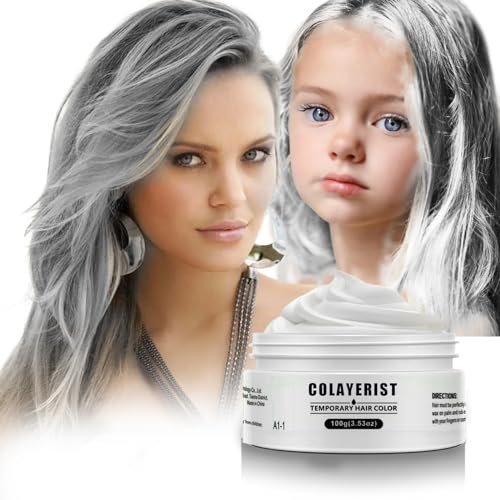COLAYERIST Bianco Gel Colorato per Capelli Uomo e Donna Lavabile, Colore Temporaneo Capelli per Bambini, Colore Bianco Capelli Temporaneo, Crema Colorata Capelli per Feste o Cosplay