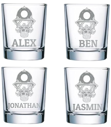elbedruck 4er Set Schnapsgläser 40ml mit persönlicher Gravur für Feuerwehr | Wunschtext Gravur | Shotgläser (Maske)
