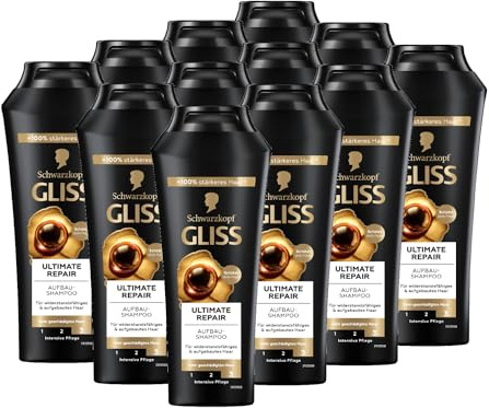 Gliss Shampoo Ultimate Repair (12 x 250 ml), Haarshampoo mit flüssigem Keratin & Perlen-Extrakt, Keratin Shampoo für stark geschädigtes und trockenes Haar