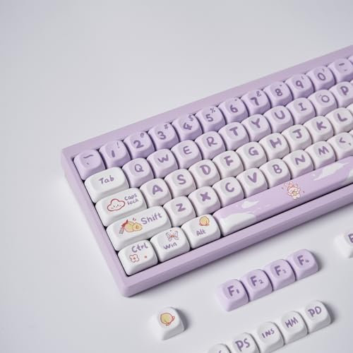 Purple Keycaps, PBT Keycaps, 142 touches MOA Profil Rond Mignon Jeu de touches mécaniques 142 touches pour 60 % 65 % 70 % 75 % 84 % Clavier mécanique