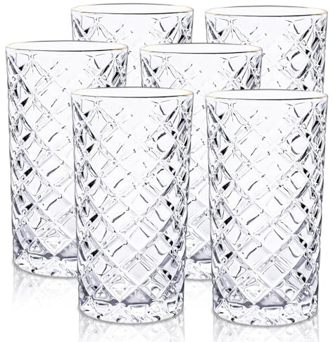 Raisaplin 6 Pack Highball Glasses 410ml - Elegant Lead-Free Crystal Glasses for Dinner Parties, Cocktail Nights and Everyday Drinks, Ideal for Mojito, Tom Collins, Juice, Beer & Iced Coffee