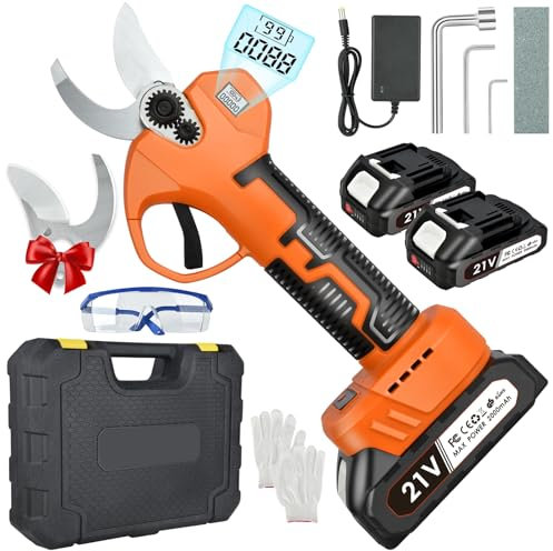 Forbici da Potatura Elettriche 30mm, 21V, 2000mAh con Display Digitale – Lame in Acciaio SK5, 2 Batterie, Taglio Potente per Giardinaggio, Vigneti, Frutteti e Uliveti