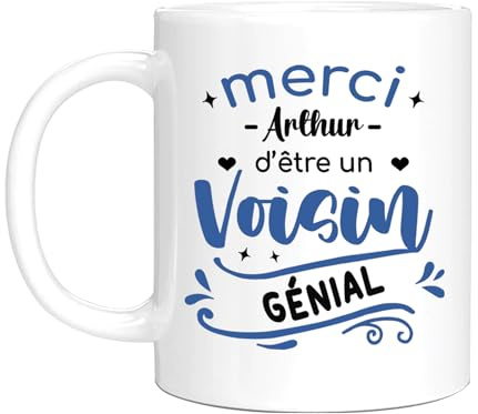 HALUMI Mug | Tasse à café personnalisée Cadeau pour Voisin 1 - Merci D'Être Un Voisin Géniale - personnaliser avec Nom 440 ml