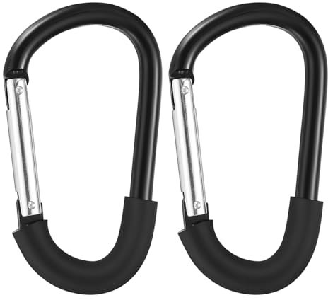 2 Stück Kinderwagen Karabiner, Kinderwagen Haken, Karabinerhaken für Kinderwagenhaken, groß Buggy Haken mit Silikonschlauch, Aluminiumlegierung Befestigungs Haken für Kinderwagen Befestigung