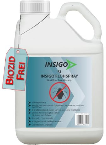 INSIGO Flohspray für Wohnung und Möbel 5L - Abwehrspray gegen Flöhe mit Sofortschutz - Floh-Spray für Hunde und Katzen - Flohmittel hochwirksam & laborgeprüft