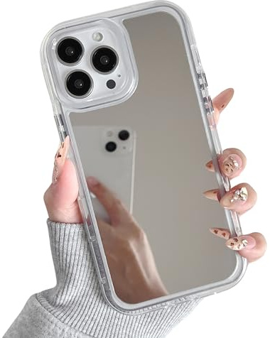 ZTOFERA für iPhone 13 Pro Hülle,Handyhülle mit Spiegel zum Schminken | Harte Rückseite mit weichem Schutzrahmen, ästhetisches feminines chices Design
