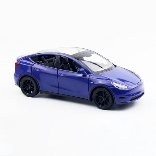 MODVKVK Tesla Model Y 1:32 modellbil, leksaksbil med ljus och musik, retdragfunktion, legeringsformgjutning, perfekt för barn från 3 år och samlare (blå)