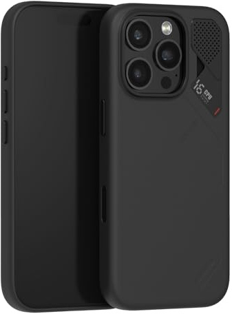 Aulumu A16 Vegan Leder Kühlung für iPhone 16 Pro Hülle | Kamera-Steuerung | Mit Kühlrippen | Luxus-Komfort | Kompatibel mit MagSafe | Komplett Umschließend - Touch Schwarz