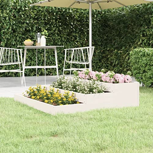 OHOOWOO Fioriera Bianca 107x107x27 cm in Legno Massello di Pino,Fioriera in legno di pino con design a scala, ideale per coltivare piante e ortaggi Vasi e accessori per piante