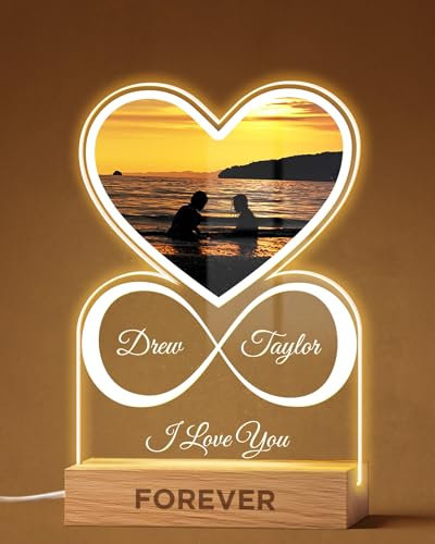 Panorama Personalisiert Lampe mit Foto und Text - Großes Unendlichkeitsherz - 15x22 cm - Fotolampe LED - Geschenke für Männer, Frauen, Valentinstag oder Jahrestag - Deko Licht mit Bild