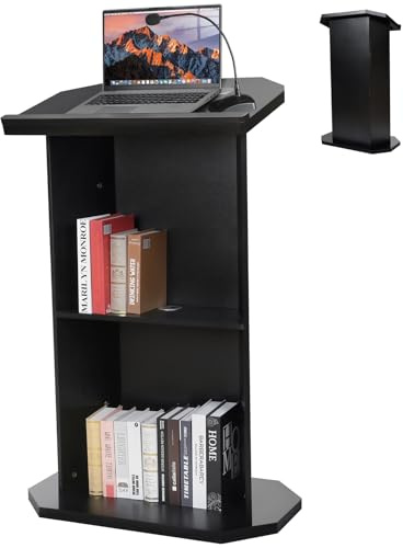 Afitdon Podium en bois, Grand podium en bois, Pupitre de conférencier haut en bois massif premium avec compartiment de rangement à double couche, Pupitre de conférencier pour église, conférence, école