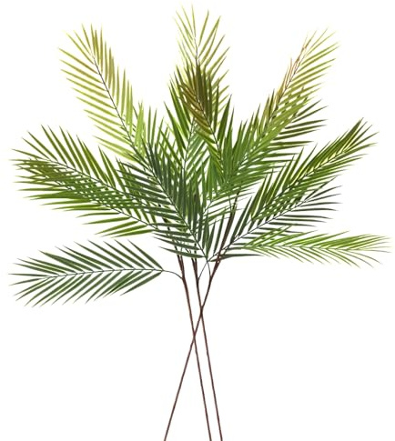 Hojas de palma verdes artificiales de 36 pulgadas, hojas de palma tropicales falsas con tallo largo, hojas de palma falsas realistas para decoración del hogar de boda, mesa, entrada y paisajismo de
