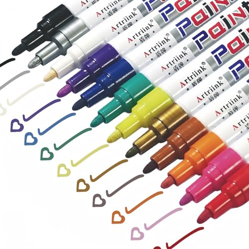 JRJRN 12 Colors Waterproof Paint Marker Pens, Strong Coverage Paint Markers Pens Set, Quick-Drying and Colourfast Marker Pens, Paint Touch Up Pen for Stones