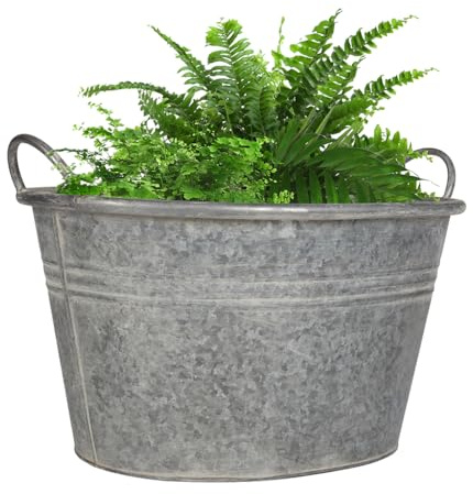 Dibor Metal Plant Pot Galvanised Bucket Planter with Handles (Large) | Dolly Planter, Carrying Handles, Watertight, Patio, Lawn, Decking, Planter, Flower Pot