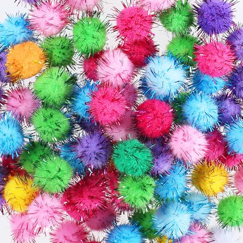 Classicseali 100 pièces, Pompons pailletés de 20 mm pour le bricolage, Pom Poms pailletés, balles pour chats, jouets pour chats, boules en feutre pour artisanat DIY, anniversaires, mariages, fêtes