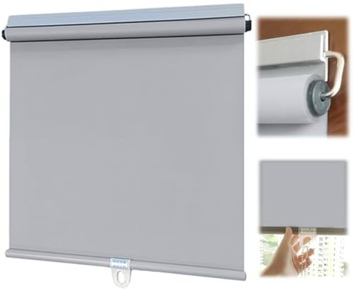 Selbstklebendes Springrollo Mittelzugrollo mit Griff Verdunkelungsrollo Thermorollo für Fenster Balkon Türen ohne Bohren wasserabweisend Hitzeschutz UV-Schutz Breite X Länge 32-150cm(Gray,40W x 150H c