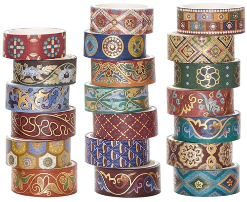 YUBBAEX 20 Rolls Chinoiserie Washi Tape Set Exotic Arts Masking Tape Gold Foil Floral Decorative for DIY Crafts, Bullet Journal Supplies, Planners, Scrapbook, Card/Gift Wrapping (Dunhuang)
