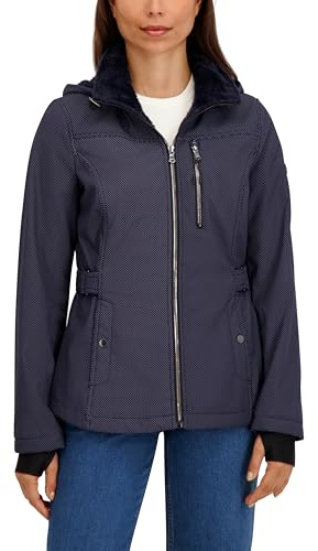 HFX Women's Softshell Transitional Jacket – Bonded with Mellow Pile, Lightweight Water & Wind Resistant with Faux Fur Lining, Navy, Small