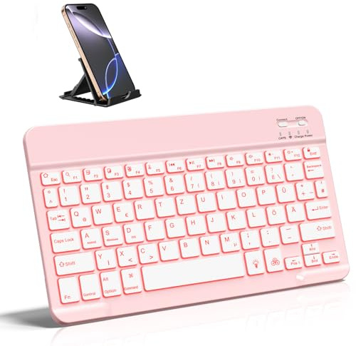 Vobafe Bluetooth Tastatur 7-Farbiges Beleuchtete Tastatur iPad, QWERTZ DE