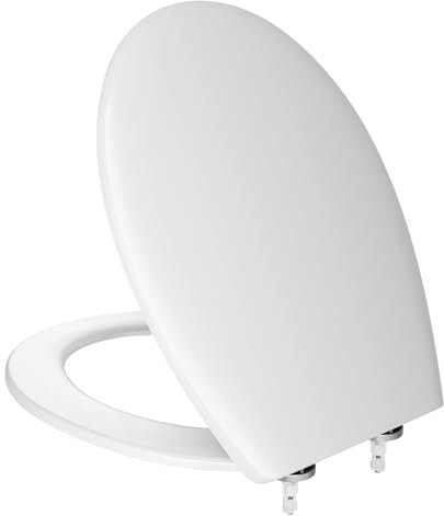 CECIPA Tapa Wc Universal Pequeño Amortiguada, Asiento Inodoro Blanco, Tapa de Vater Ovalada con Cierre Suave, Tapa de WC de Duroplast, Tapadera Wc para Familia, Tapa Inodoro-SOFETIY SERIE
