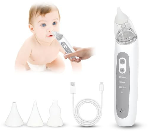 Aspiratore Nasale Elettrico, Aspiratore Nasale Per Bambini, Pulisci-Naso Per Bambini, Aspiratore Nasale Neonato, 3 Livelli di Aspirazione e 3 Punte In Silicone