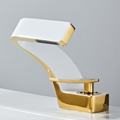 White & Gold Bathroom Faucet Single Handle Waterfall Sink Mixer Tap Modern Basin Tap for Sink Stylish Chrome Bathroom Fixture Washbasin Vanity Mixer.