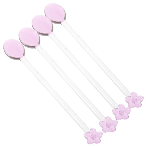 Hoement 4 piezas Cucharas Agitadoras de Vidrio Transparentes con Mango para Café Leche y Postres de Resistentes y Elegantes para Hogar y Cafetería