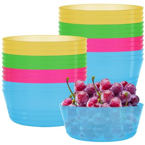 XJGQZ 96 Pcs Plastic Bowls, 400ml Reusable Unbreakable Cereal Bowls, Microwave & Dishwasher Safe, 4 Vibrant Colours, Ideal for Kids, Schools, Parties, Camping & Picnics, BPA-Free Small Snack Bowl