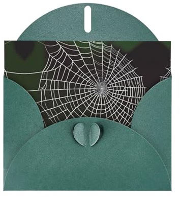 Spinnennetz-Druck Grußkarten-Set mit Blanko-Innenseite - Dunkelgrünes Perlpapier Geburtstag, Hochzeitskarten für Party-Einladungen