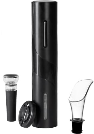 Mediawave Store - Sacacorchos automático eléctrico a pilas: juego de vino completo de lujo para degustación con abrebotellas, vertedor y cortador de cápsulas