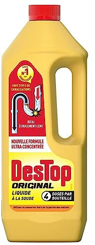 Destop Gel Original Déboucheur Canalisation en liquide concentré à la soude, Idéal Ecoulement lent - Produit Canalisation 1L