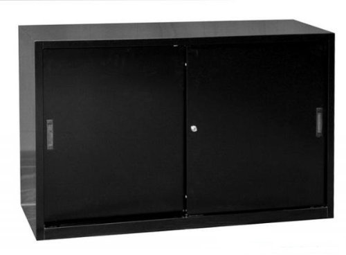 Lüllmann Schiebetürenschrank Schwarz 75x120x45cm aus Stahl | Komplett montiert, Schwebetürenschrank, Büro Aktenschrank, Sideboard, 550129