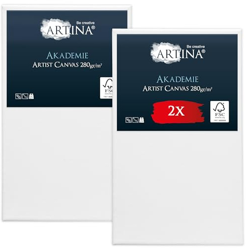 Artina FSC® Large Canvas for Painting 70x120 cm - 2pcs Blank Canvases for Art for Acrylic, Watercolour & Oil Painting - 100% Cotton Canvas Stretcher Frame 280 g/m² - Akademie