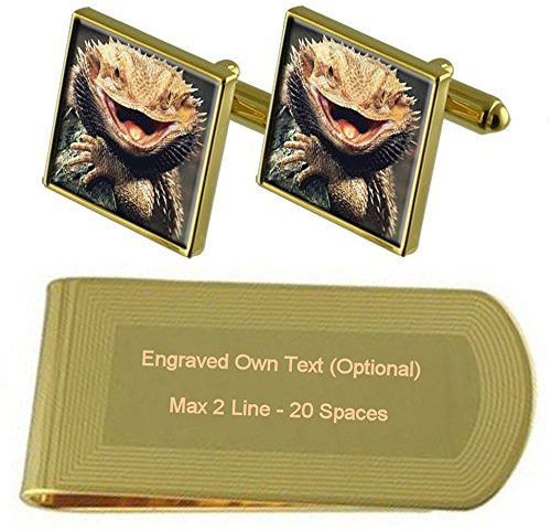 Select Gifts Bartagamen Gold-Manschettenknöpfe Geldscheinklammer Gravur Geschenkset