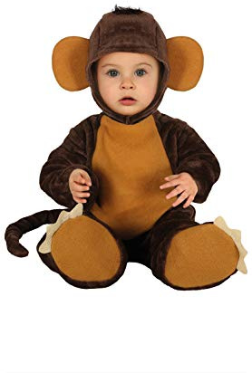 FIESTAS GUIRCA | Disfraz de Monito Bebé (12-18/Meses) - Mono, Cola, Gorro y Pies - Disfraces de Animales para Halloween, Carnaval y Fiestas de Disfraces - Ideal para Bebés Unisex - Marrón
