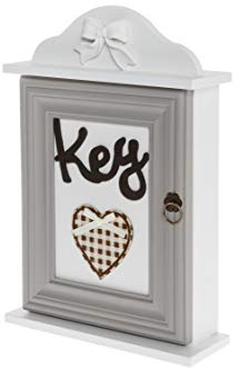 elbmöbel Schlüsselkasten Holz Weiß - Vintage Schlüsselschrank mit 6 Haken | Schlüsselbrett mit Magnet-Tür im Shabby Chic Design, Wandschrank für Flur & Garderobe, Inklusive Textilherz-Deko