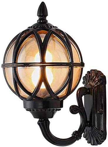 Retro Außenlampe Schwarz Rund Wandlampe Wasserdicht IP54 Aluminiumguss und Glasschirm Aussenleuchte E27 Gartenlampe Hauseingang Terrassen Balkon Flur Außen-Wandleuchte (Schwarz 17.5 * 18 * 31cm)