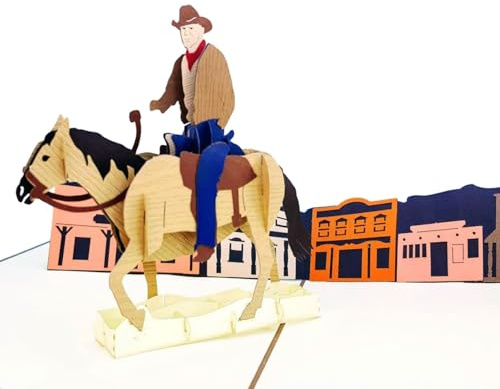 iGifts And Cards Inspirational Cowboy 3D Pop-Up-Grußkarte – für alle Anlässe, Happy Birthday, Freundschaft, Congratulations, Just Because Halbgefaltet, Pferd, Geschenk, Saloon, Wow Bronco