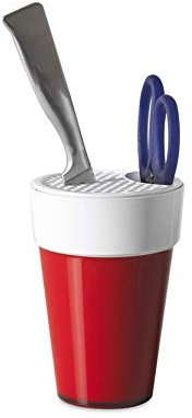 Omada Design Bloc couteaux universel de 11,5 cm x H 16 cm, compact et pratique également pour conduire le table, ergonomique et design innovant, par Ligne Trendy,Rouge