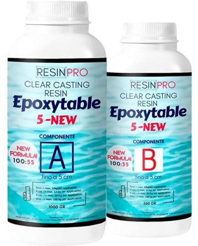 Resin Pro ® Epoxytable5 Epoxidharz 1,55 KG: Ideal für Harztische und Gussstücke mit einer Dicke von bis zu 5 cm - Zertifiziert ungiftig - Kostenlose Handschuhe - Technische Unterstützung