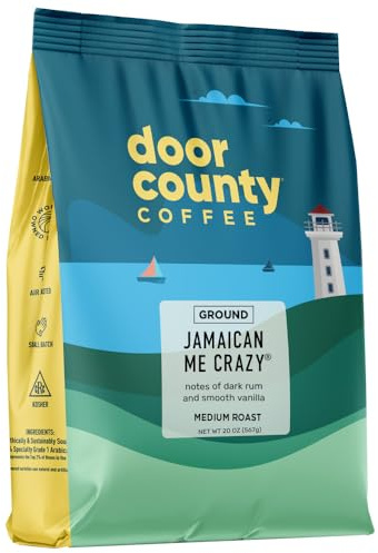 Door County Coffee - Jamaican Me Crazy - Rum & Vanilla Flavored Coffee - Medium Roast - Ground Coffee - 20 oz Bag
