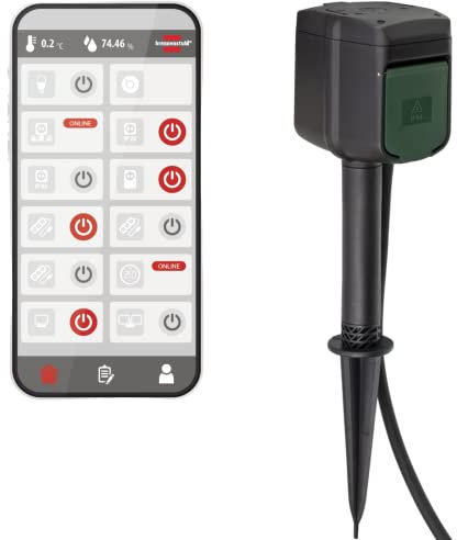 Brennenstuhl Connect - Presa WiFi da giardino, 2 prese, con picchetto e piastra di montaggio (2,4 GHz, compatibile con Alexa e Google Assistant, timer con programma giornaliero e settimanale, 3 m