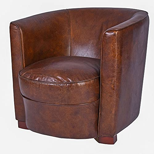 Art Deco „Montmartre Paris“ Clubsessel dickes Echtleder (Vintage Cigar) – Handgefärbt, massiver Holzrahmen, zeitloser 30er-Jahre-Stil Exklusives Solitärmöbel Herrenzimmer, Bibliothek & Kaminzimmer