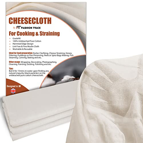FT Fashion Track Musselintücher, Meterware, Seihtuch zum Kochen, Abseihen, Backen, Filtern – Nuss, Milch 100% ungebleichte Baumwolle, waschbar, passiertuch, Güteklasse 100 (140cm x 100cm)