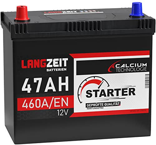 LANGZEIT ASIA Autobatterie 47Ah 12V Batterie Plus-Pol Links ersetzt 45Ah
